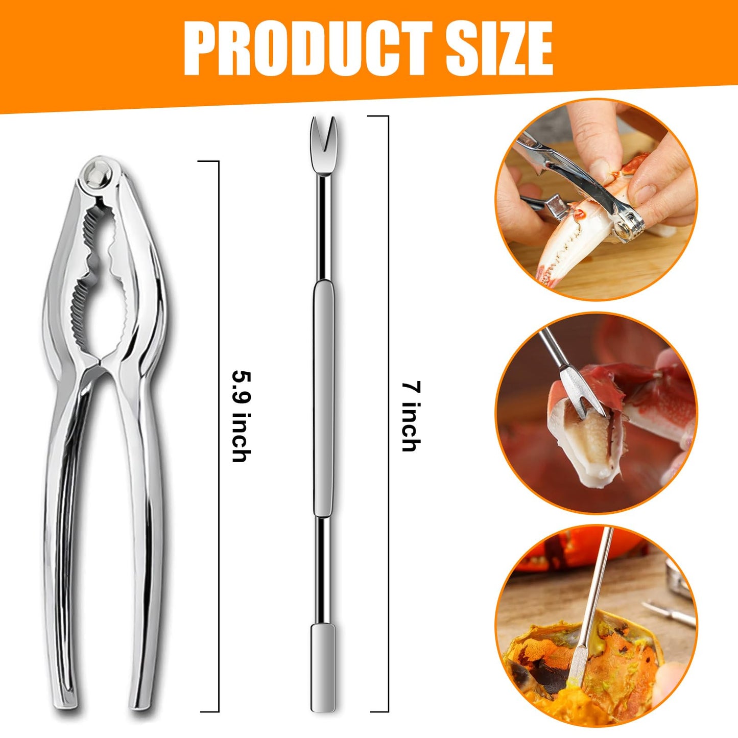 24 Pcs Crab Leg Crackers Set, 12 Nut Crackers, 12 Stainless Steel Forks, Shellfish Crackers and Tools for Seafood Boil Party Supplies, Dishwasher Safe