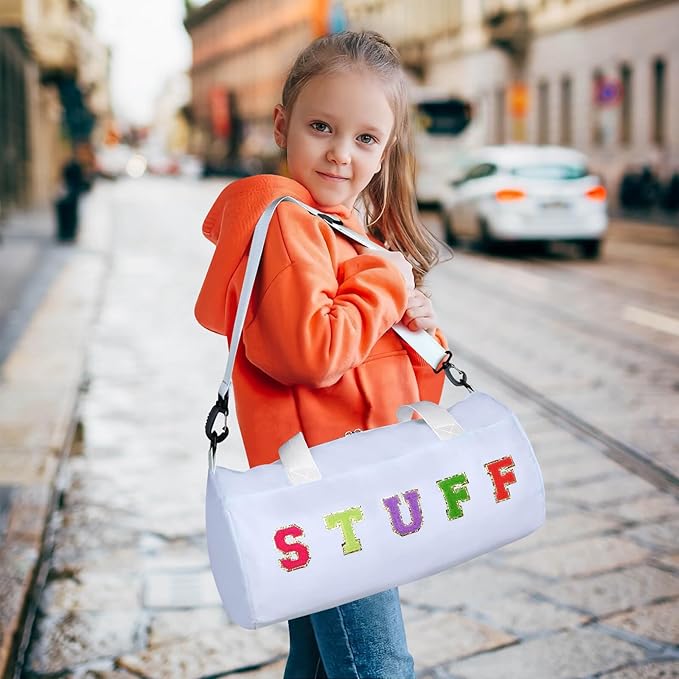 Chenille Letter Stuff Tote Bag 16 Inch, Small Gym Duffle Bag for Travel Dance Sports Workout Camping, Carry On Cheer Ballet Overnight Weekender Bags Birthday Christmas Gifts for Girls Kids Teens Women