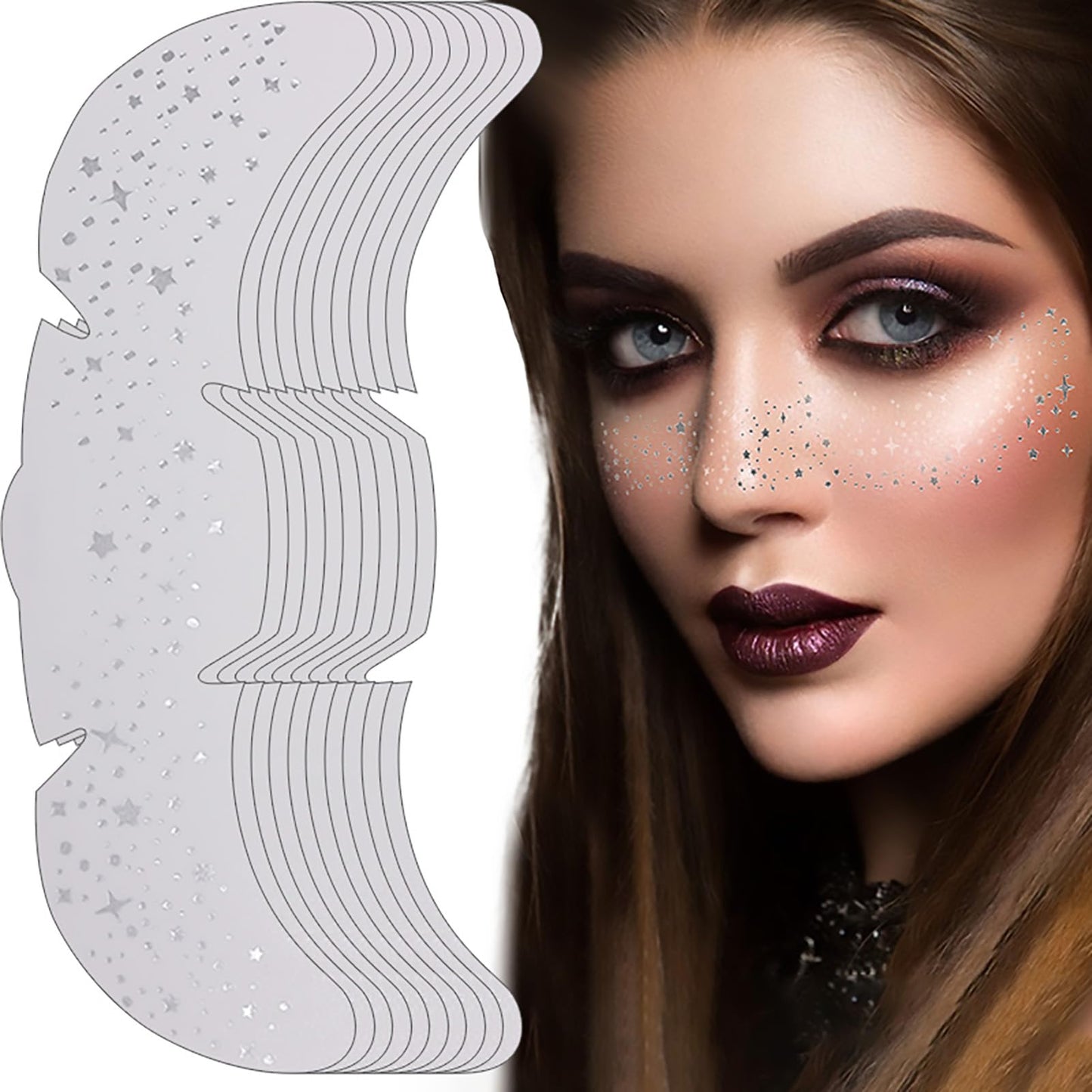 Face Glitter Freckles Tattoo, Sliver Glow Up Makeup Patches, Face Glitter Makeup Speckles Patches, Cute Glitter Makeup Accessories for Women Cosmetic Glitter for Face - 10 Counts (Sliver #02)