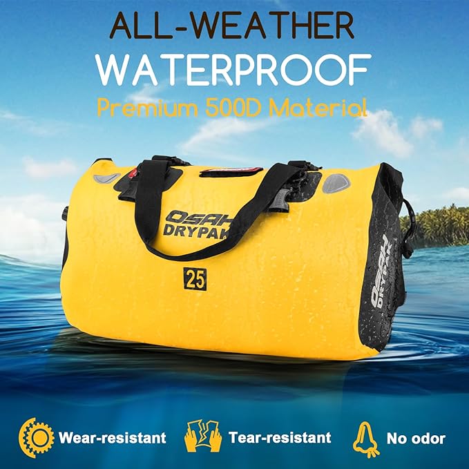 Waterproof Duffel Bag - Motorcycle Dry Bag Tail Bag with Large Storage Space, Waterproof Luggage Duffle Bags with Outer Mesh Zipper Pocket for Camping, Kayaking, Fishing & Traveling