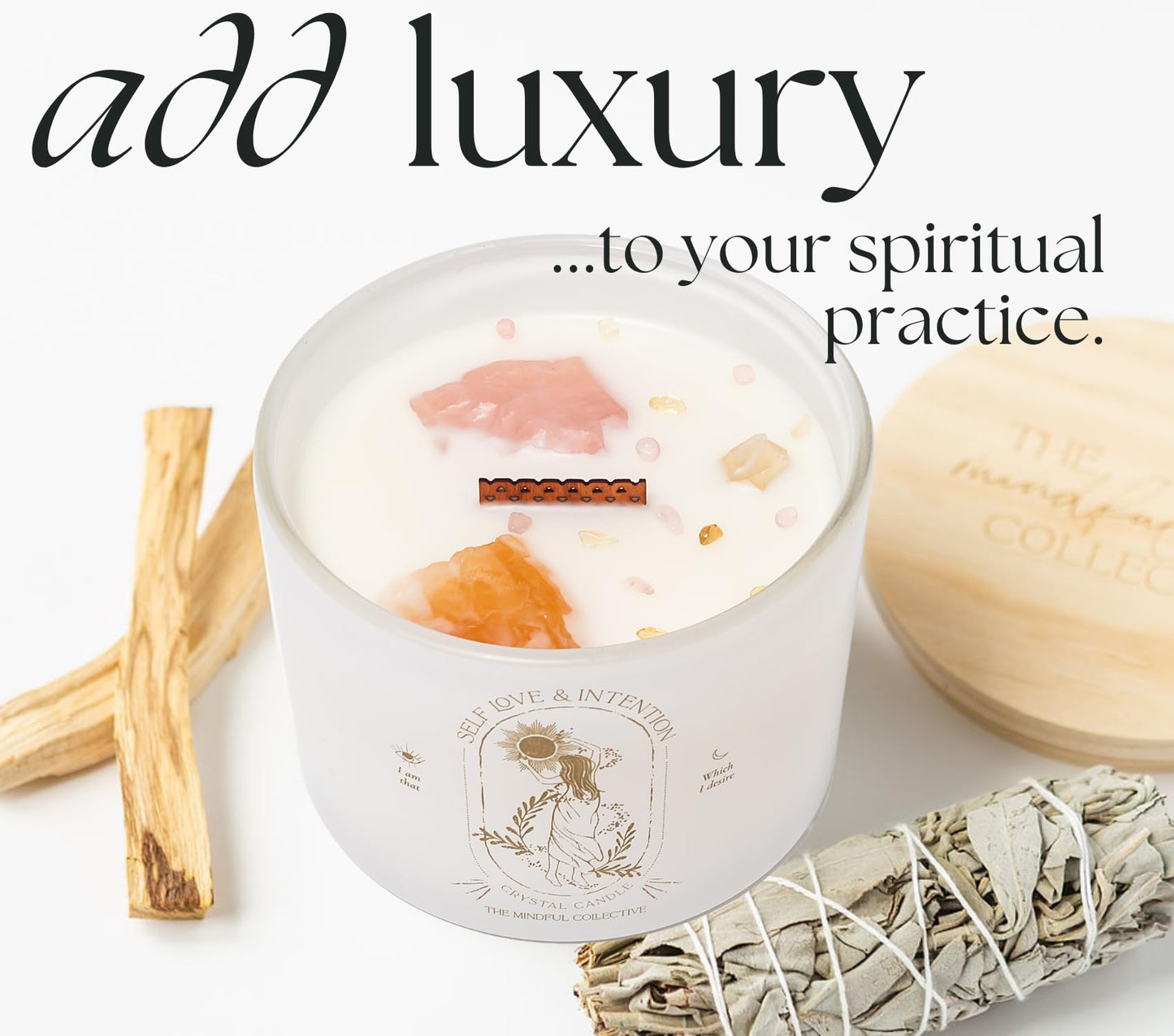 Large Crystal Candles for Women - 12oz Soy Wood Wick Candles That Crackle. Scented, Non-Toxic, Luxury Aromatherapy. Unique Meditation Spiritual Gifts for Women