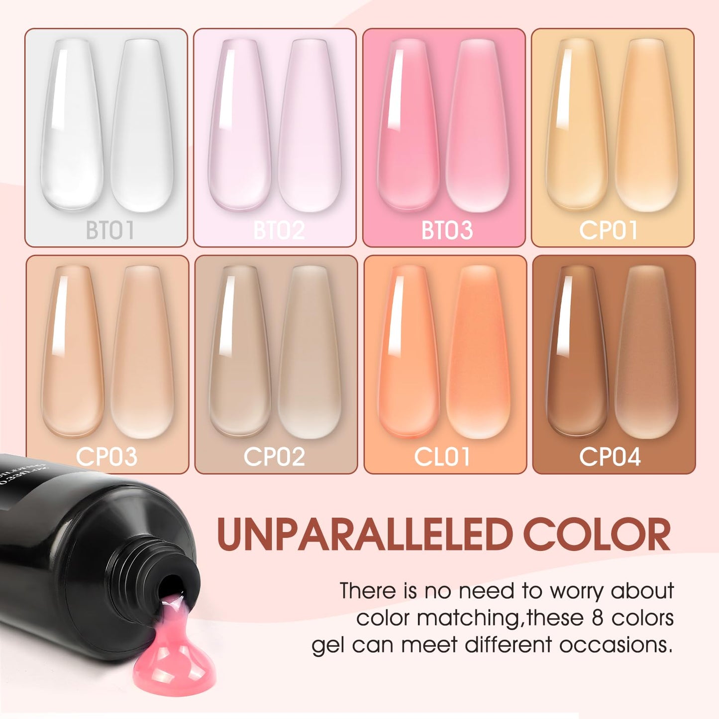 COSCELIA Poly Nail Gel Kit Starter Kit, 8 Colors Nude Pink Clear Poly Nail Extension Gel Kit with U V Light with Everything Matte Glossy Top Coat Nail Stickers Complete Manicure Kit for Women