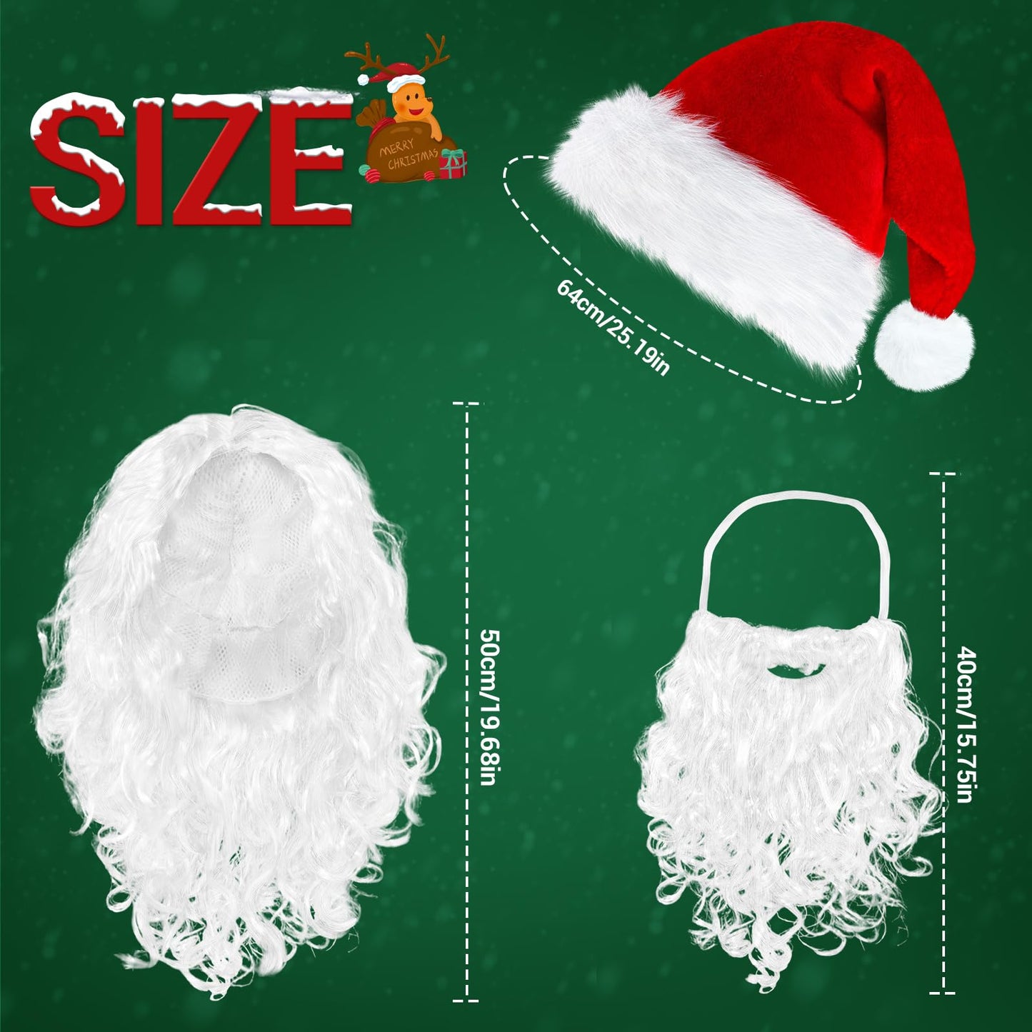 ROSAUI Santa Hats Beard and Wig Christmas Decorations Premium Adult Santa Claus Costume Set for Festive Celebrations | Complete Look for Merry Christmas