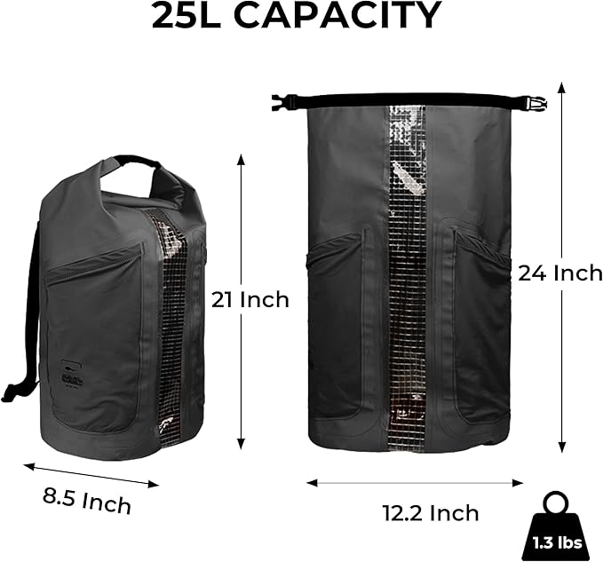 Waterproof Floating Dry Bag for Men Women - 25L Waterproof Backpack with Side Pockets - Roll Top Sack Keeps Gear Dry for Kayaking, Rafting, Boating, Swimming, Camping, Beach, Fishing