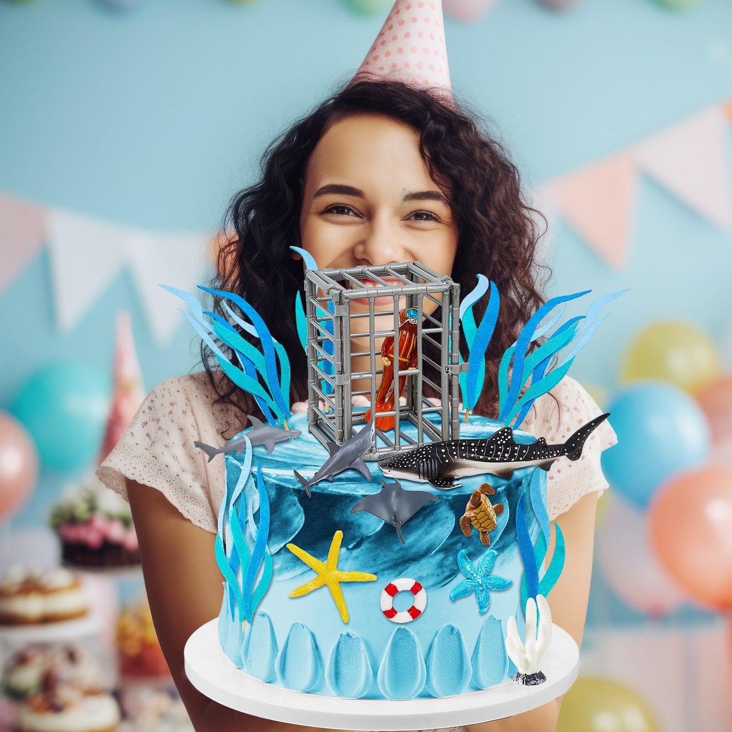 MiniInflat 19 Pcs Shark Cake Topper Cupcake Topper Baby Birthday Decorations Shark Figurines Sea Creatures Decor Ocean Theme Cupcake Picks for Birthday Shower Party