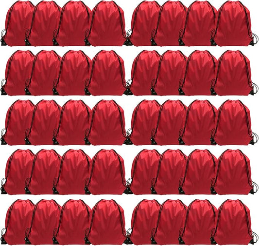 GoodtoU Drawstring Backpack Bulk 48 Pcs Drawstring Bags bulk Red Nylon Draw String Bag for Women Men