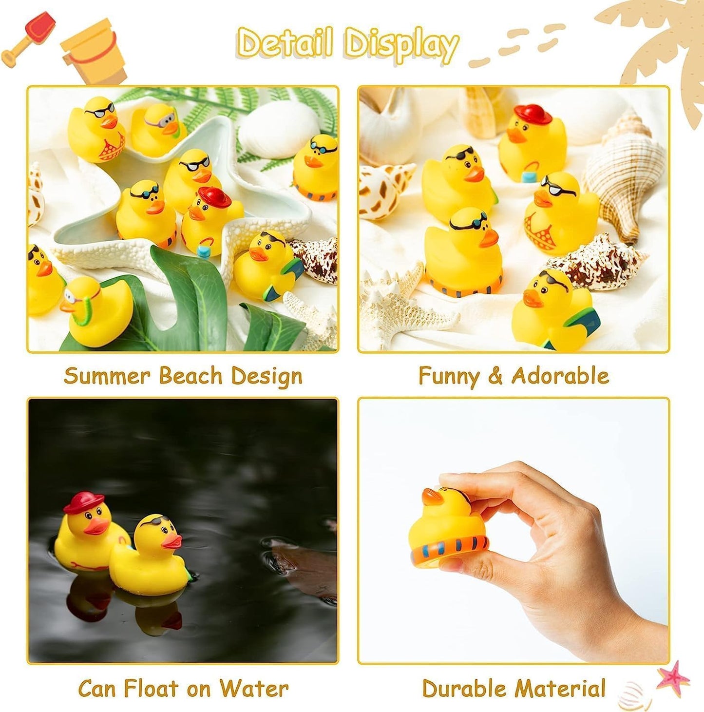 Haooryx Summer Beach Rubber Duckies - 20Pcs Float Bathtub Ducky Swimming Pool Toys Novelty Funny Squeeze Ducks Kids' Birthday Multi-Item Party Favor Packs School Prizes Rewards Baby Shower Bath Toys