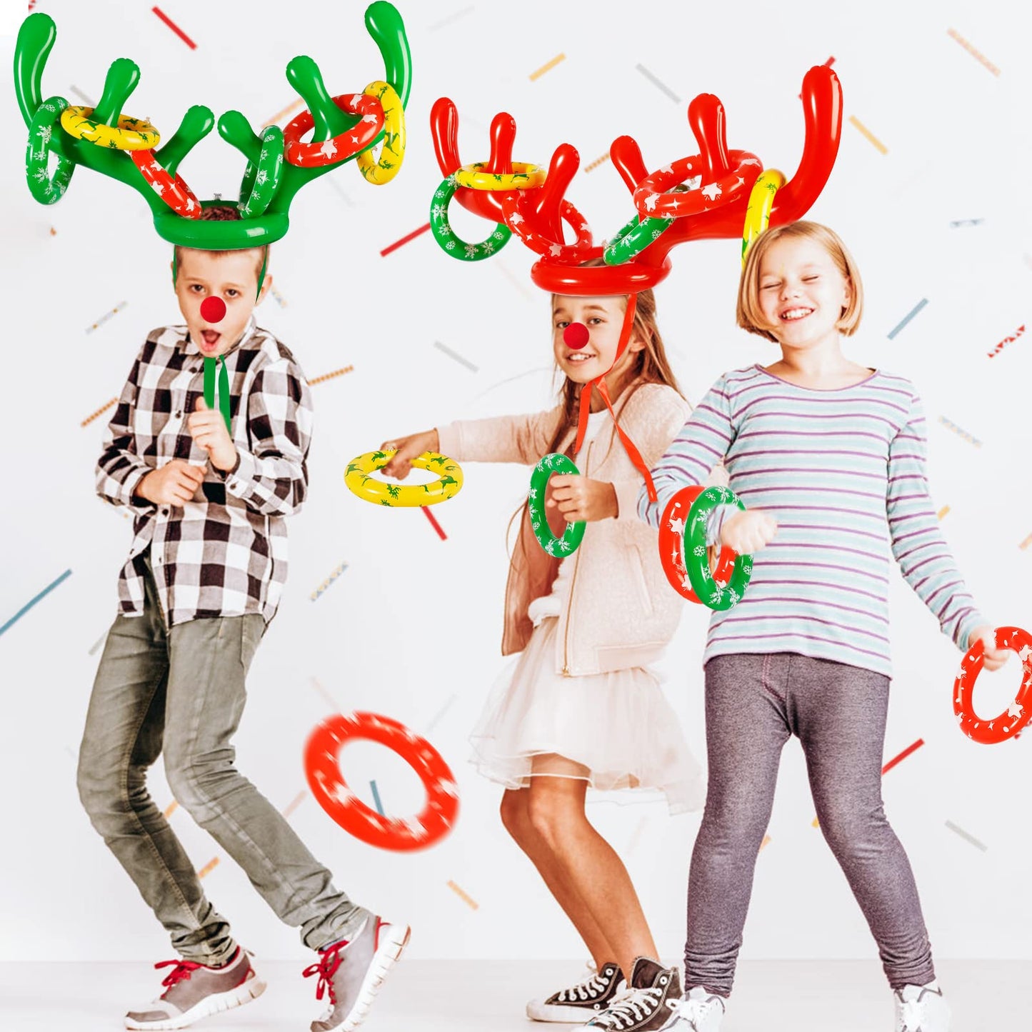 Max Fun 4 Pack Inflatable Reindeer Antler Ring Toss Games Indoor Outdoor Christmas Party Games Party Favors, 4 Anlters & 24Rings