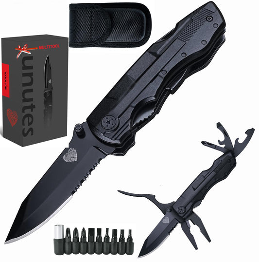 Unutes 14 in 1 Multitool Pocket Knife for Men, Tactical Multi-Tool Plier 9-in-1 screwdriver set with Nylon Sheath for Survival, Camping, Gifts for Dad, Husband