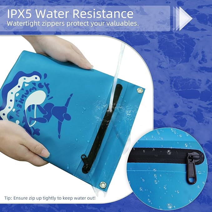 WALNEW Waterproof Dry Bag with Watertight Zipper, Lightweight Waterproof Pouch for Women Men, IPX5 Crossbody Dry Sack Keeps Gear Dry for Kayaking, Beach, Boating, Camping, Fishing, Hiking (BLUE)