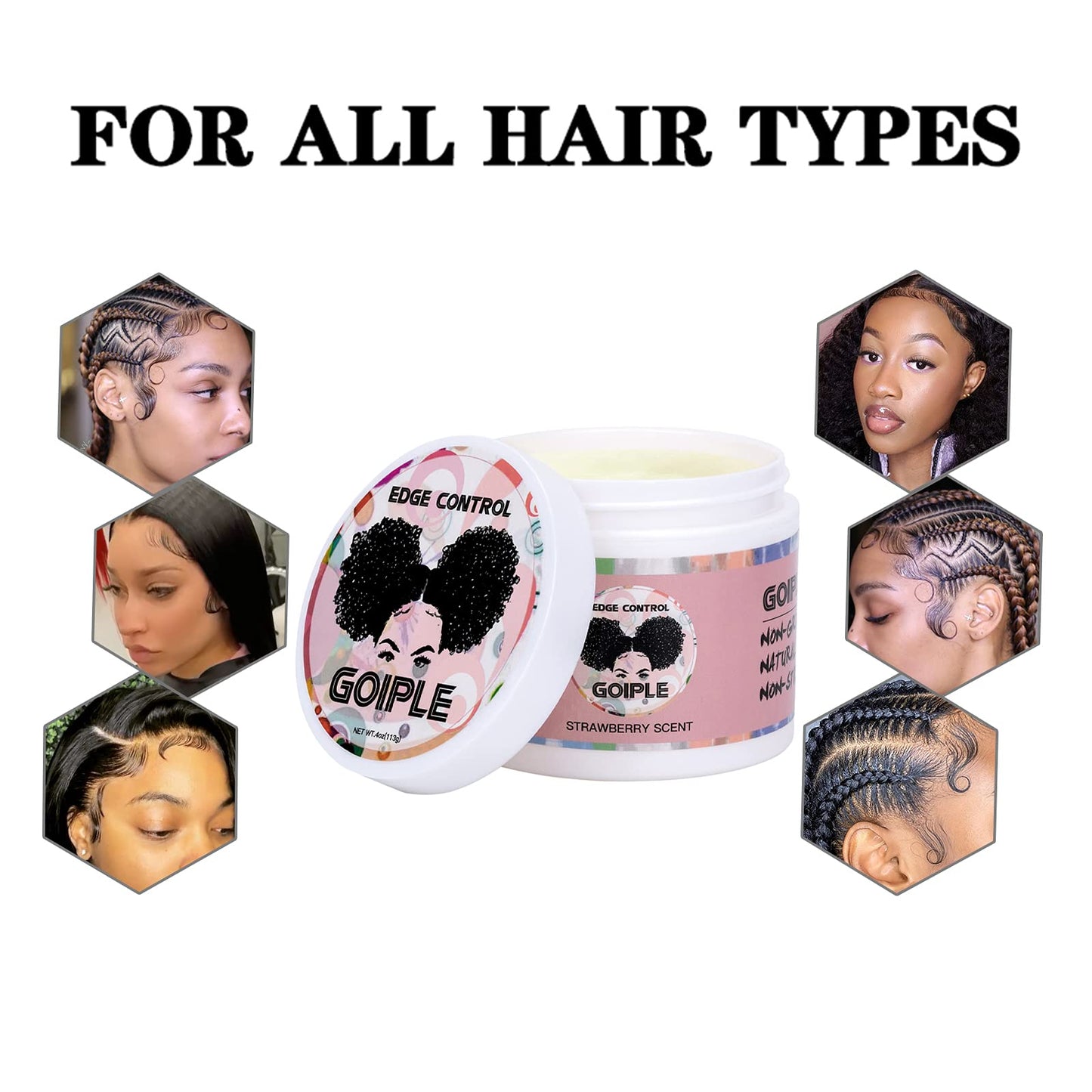 Edge Control Wax for Women Strong Hold Non-greasy Edge Smoother, Edge Wax Styling Tamer Edge Control for Black Hair No Flaking, White Residue, Shine and Smooth Strawberry Scent 4oz