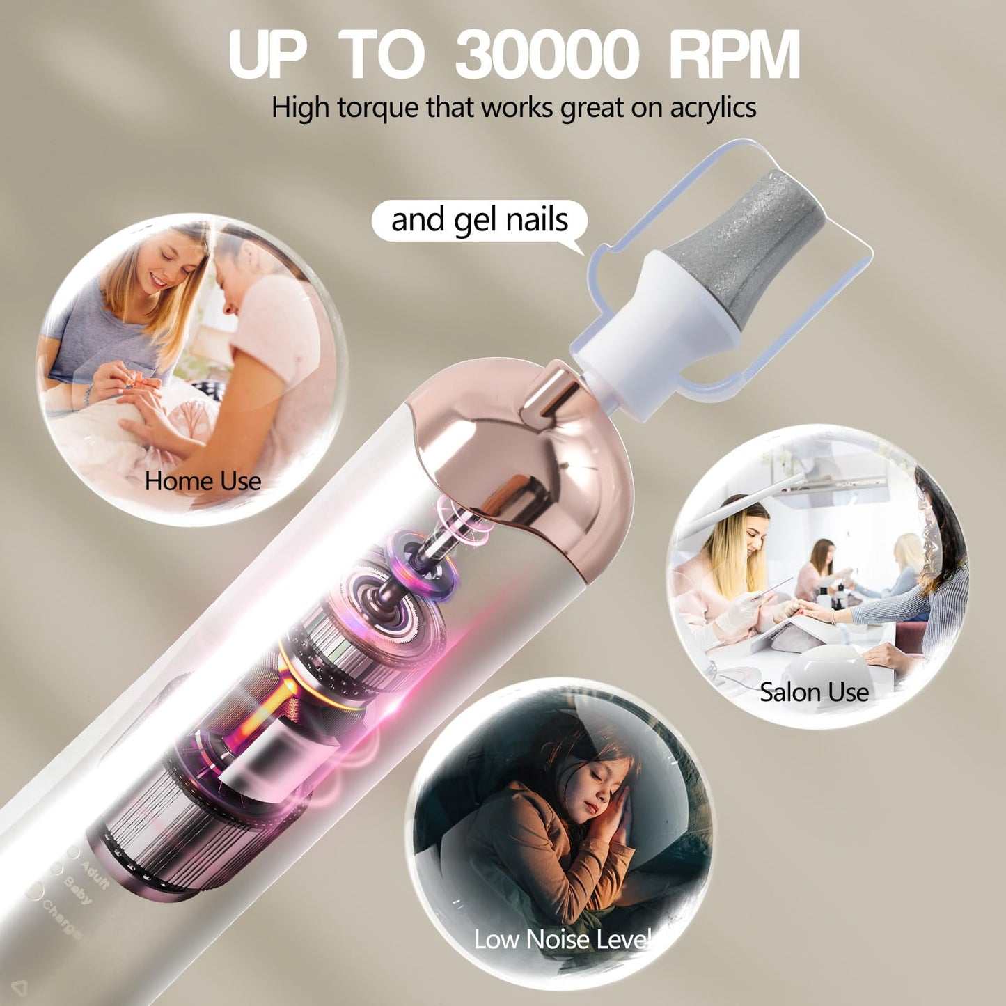 Droyek Electric Nail Drill Machine Nail Drill Electric File Nail File Kit for Beginners Acrylic Gel Nails Manicure Pedicure Polishing Shape Tool with 8 Bits Gel Nails and Home Salon Use