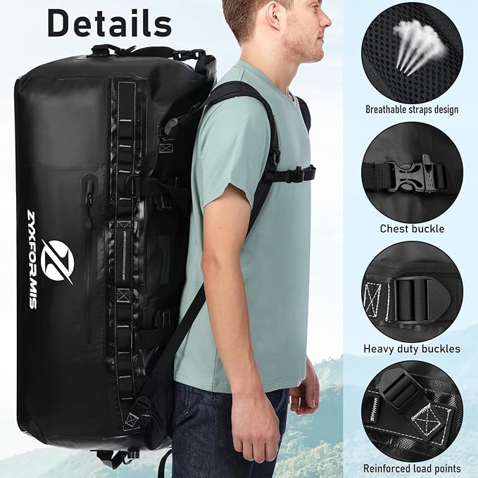 Waterproof Duffel Bag, Large Waterproof Duffel Backpack for Beach Vacation, Marine Dry Bags for Adventures, Heavy Duty Duffle Bag for Kayaking Boating Hiking Camping, 65L/110L/160L Sizes