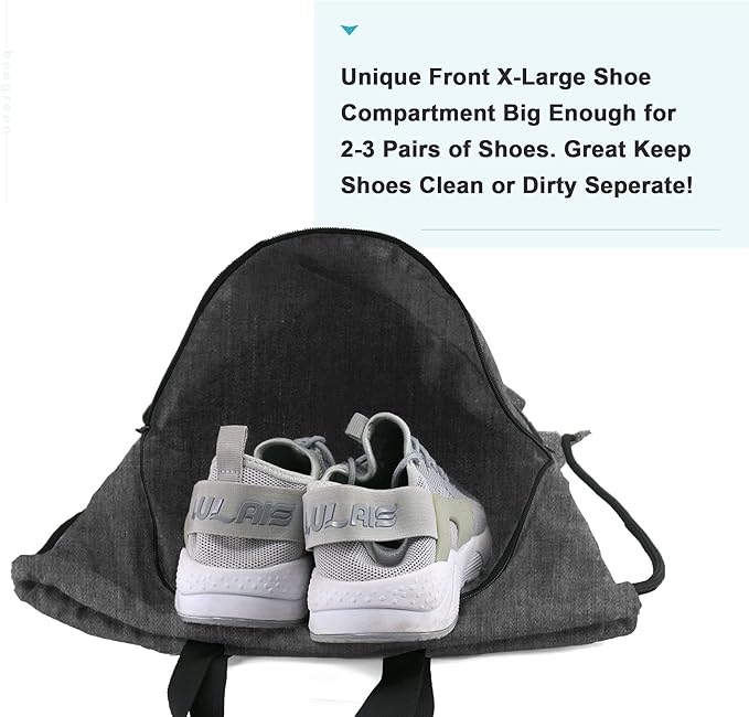 BeeGreen Drawstring Backpack Bag with Shoe Compartment, X-Large Black Gym Sports String Cinch Backpack