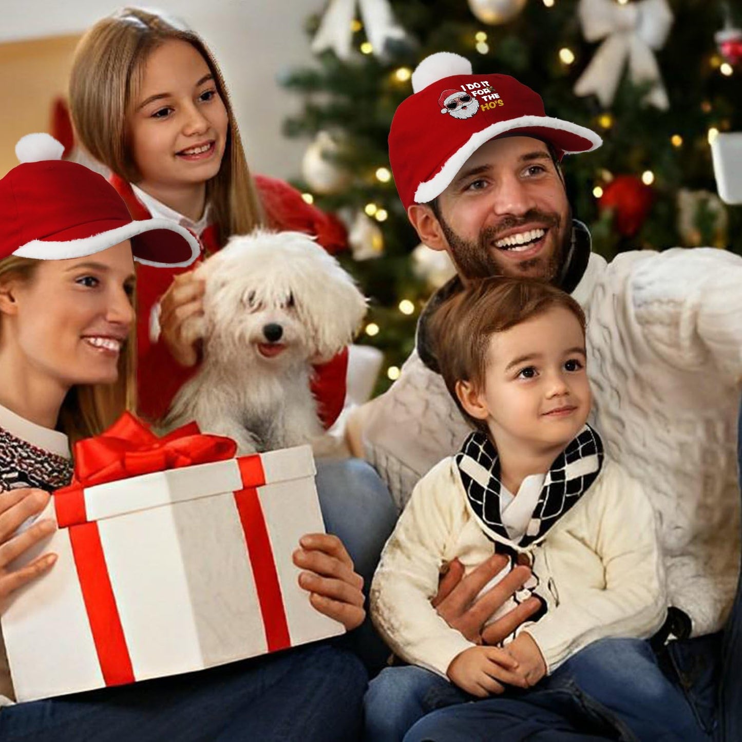 LOTBTRII Santa Hat Embroidered I Do It for The Ho's Funny Inappropriate Christmas Men Women Santa Baseball Cap with Fuzzy Fur Pom