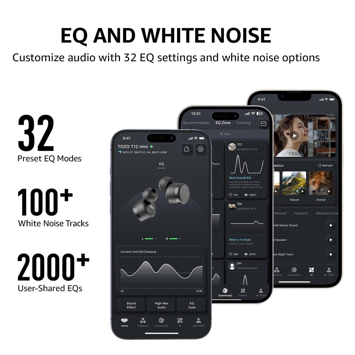 TOZO T12 Wireless Earbuds Bluetooth 5.3 Headphones, Call ENC Noise Cancelling Mic, 55Hrs Playtime App Customize EQ IPX8 Waterproof LED Digital Display Premium Sound Headset