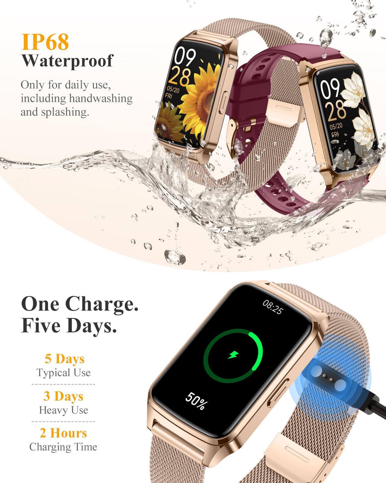 Fitness Tracker Watch for Women Men, Step Counter Compatible with iPhone Android, IP68 Waterproof Activity Tracker with Calorie and Sleep Monitor, 110+ Sports Modes Pedometer Smartwatch Smart Watch