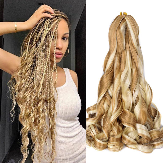 Curly Braiding Hair Box Braids #P27/613 Spanish Curly Braiding Hair for Box Braids 8 Packs Bouncy Braiding Hair 16 Inch Synthetic Braiding Hair Extensions(16 Inch,Pack of 8,P27/613)