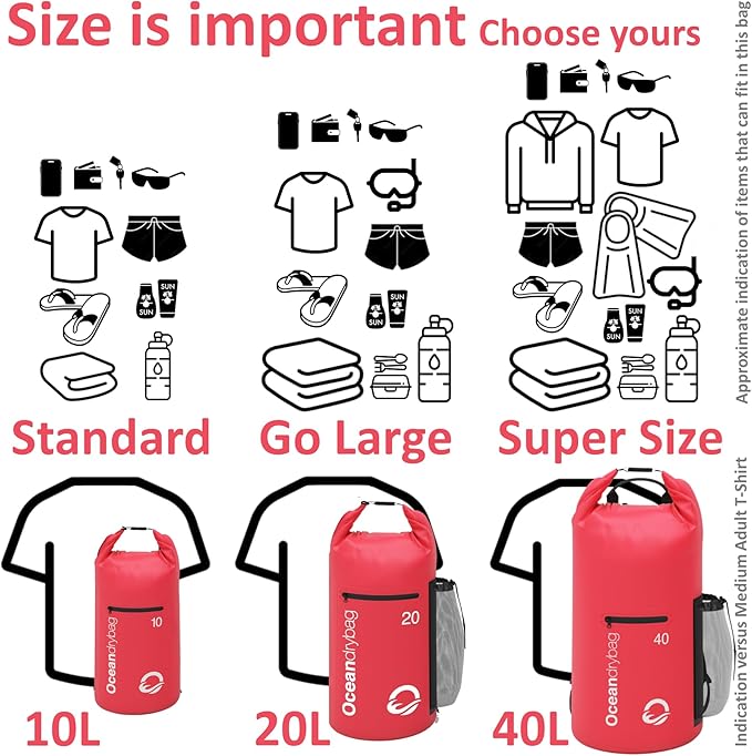 Oceandrybag - Waterproof Dry Bag Backpack - Floating Dry Sack Portable for Kayaking, Beach, Rafting, Boating, Hiking, Camping, Fishing with Waterproof Phone Case