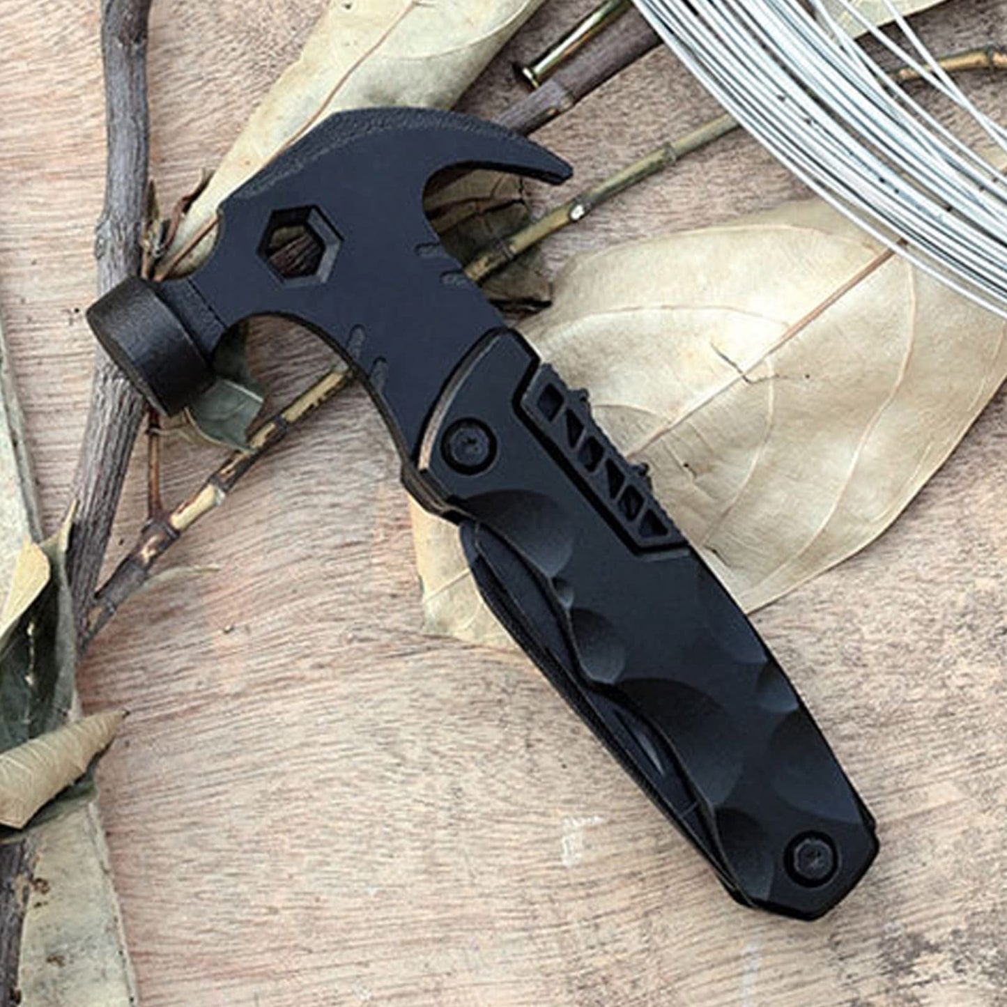 Multitool 9 in 1 Hammer Multifunctional Outdoor Hunting Kit Christmas Gifts for Emergency Unique Portable Escape,Travel,Family Mini Camping Gear Survival Tool for Dad Boyfriend Men,Black