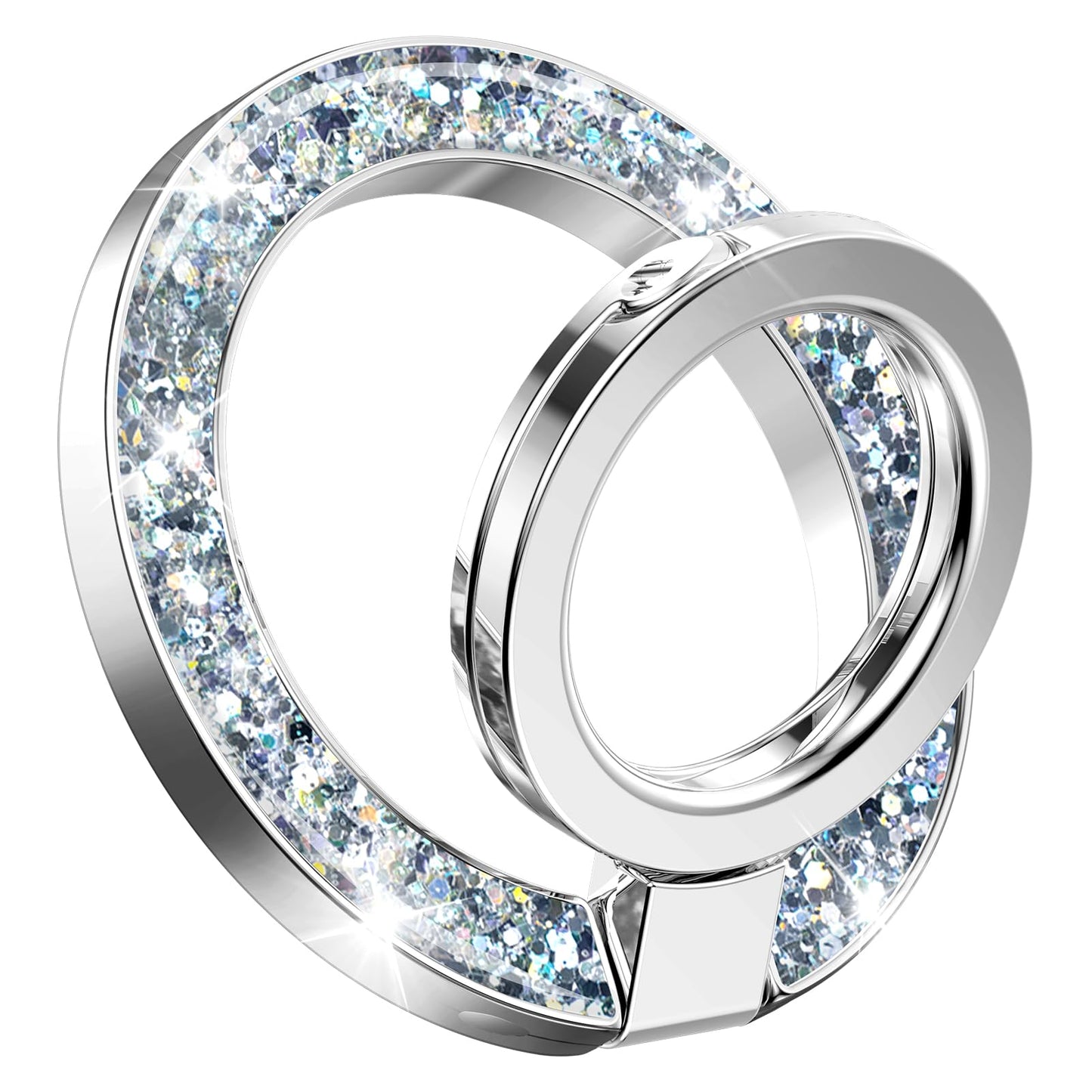 GVIEWIN Magnetic Phone Ring Holder, Compatible with MagSafe Phone Grip with Adjustable Stand, Magnet Phone Ring Kickstand for iPhone 16 Pro Max/Plus/15/14/13/12 Series/Other Phones (Glitter/Silver)