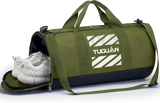 TUGUAN Basketball Gym Bags for Men Women Small Travel Duffle Bag with Wet Pocket & Shoes Compartment Overnight Weekender Duffel Bag Sports Gym Tote bag Man 40L, Green