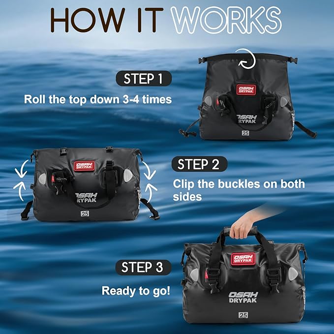 Waterproof Duffel Bag - Motorcycle Dry Bag Tail Bag with Large Storage Space, Waterproof Luggage Duffle Bags with Outer Mesh Zipper Pocket for Camping, Kayaking, Fishing & Traveling