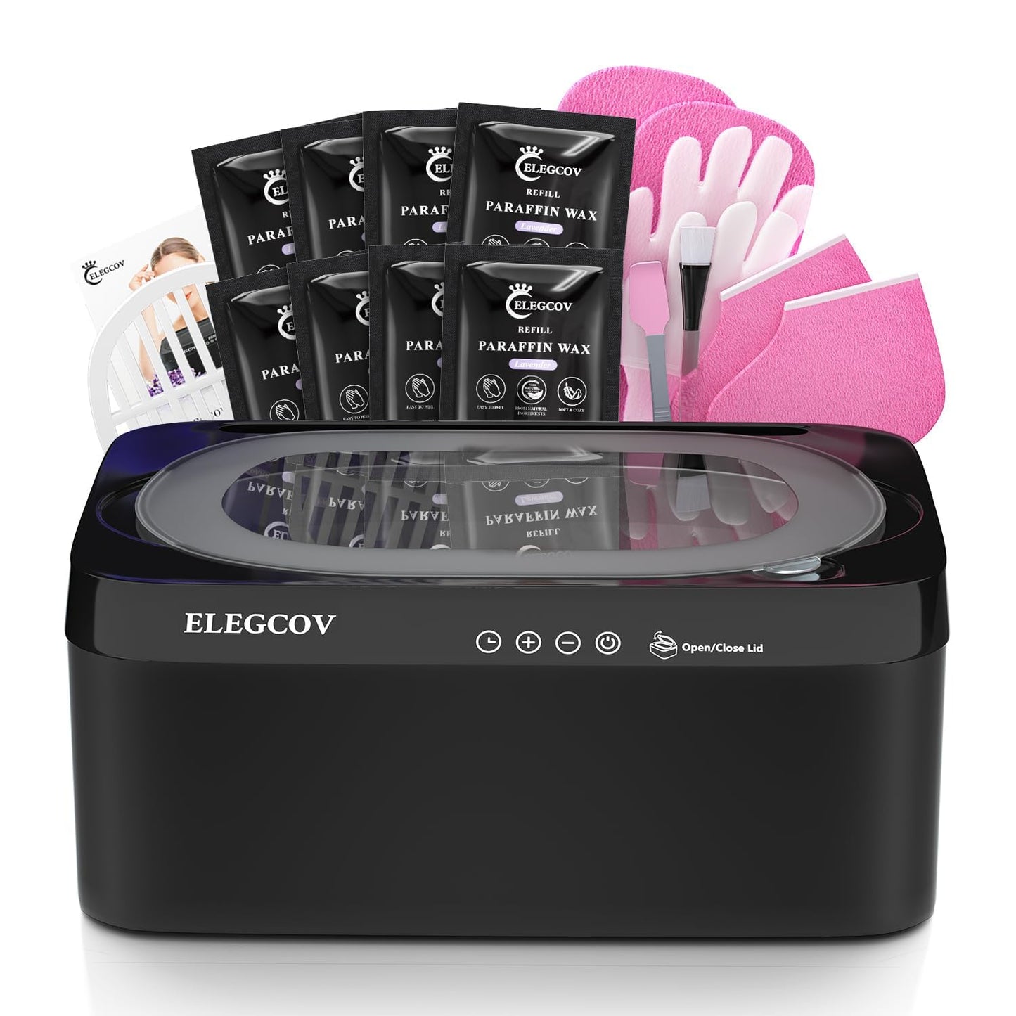 ELEGCOV Paraffin Wax Machine for Hand and Feet, 4500ml Paraffin Warmer with 8 Pack Paraffin Wax Refills, Precision Temperature Control for Reservation Paraffin Wax Bath, Fast Wax Meltdown, Black