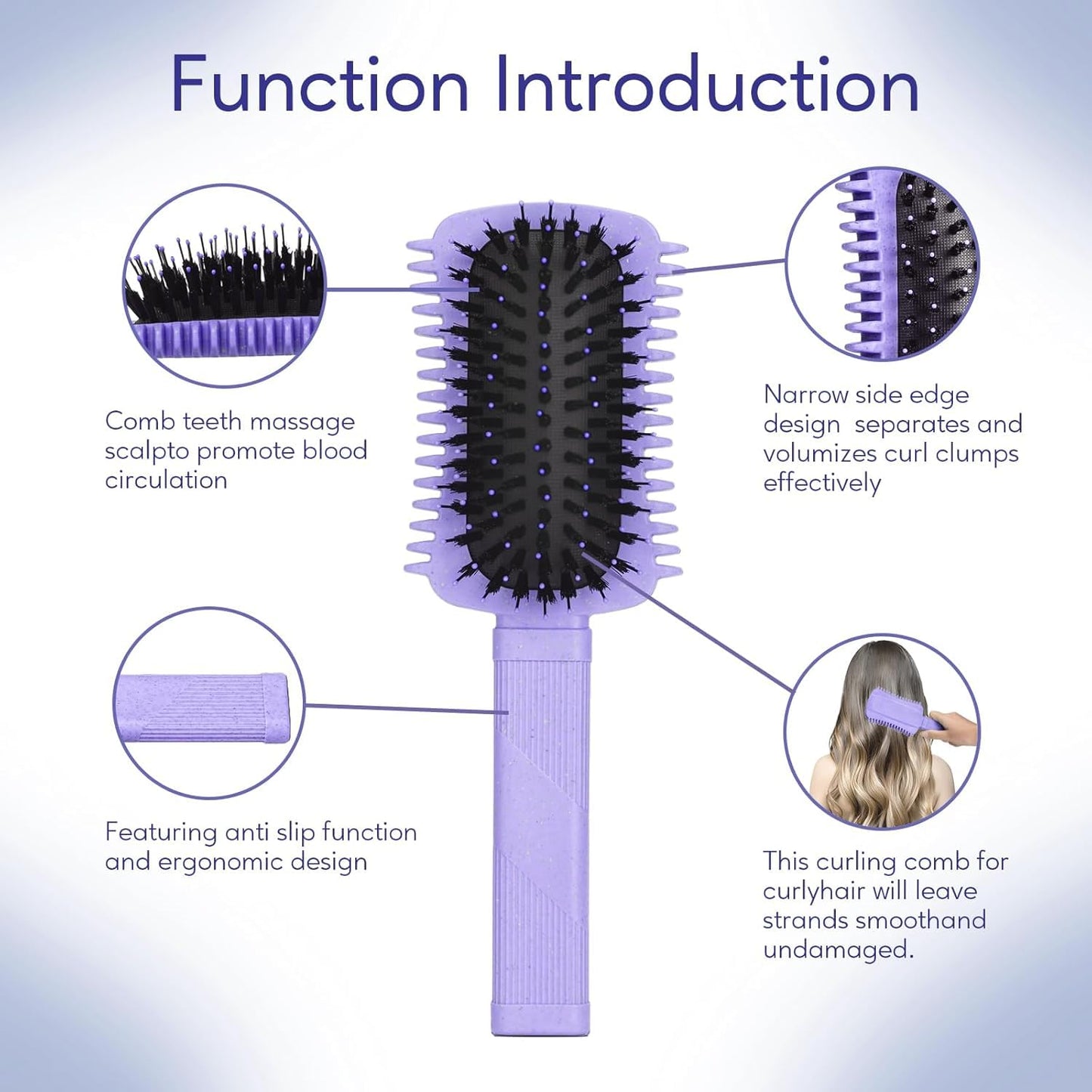 Curly Hair Brush 2 Pack, Volume Curl Defining Brush for Effortlessly Detangling Shaping and Styling Women's Curls, Reduce Pulling (Green+Purple)