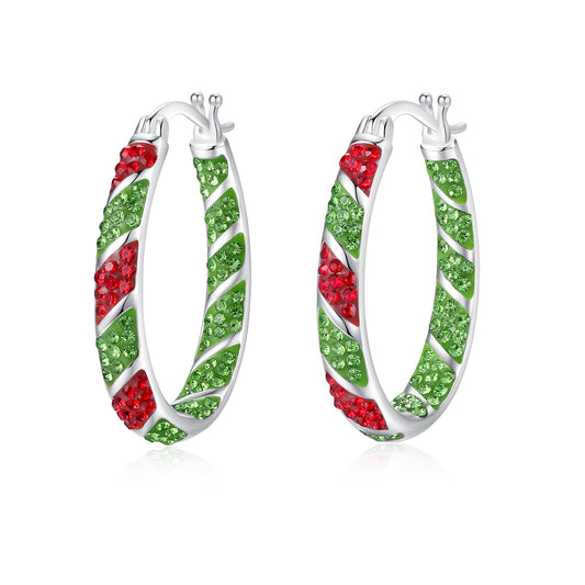 MUYUU Christmas Hoop Earrings, Silver Plated Inside Out Oval Hoop Earrings For Women Sparkly Crystal Earrings Fashion Jewelry Gift