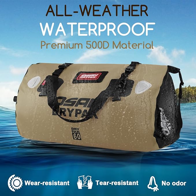 Waterproof Duffel Bag - Motorcycle Dry Bag Tail Bag with Large Storage Space, Waterproof Luggage Duffle Bags with Outer Mesh Zipper Pocket for Camping, Kayaking, Fishing & Traveling