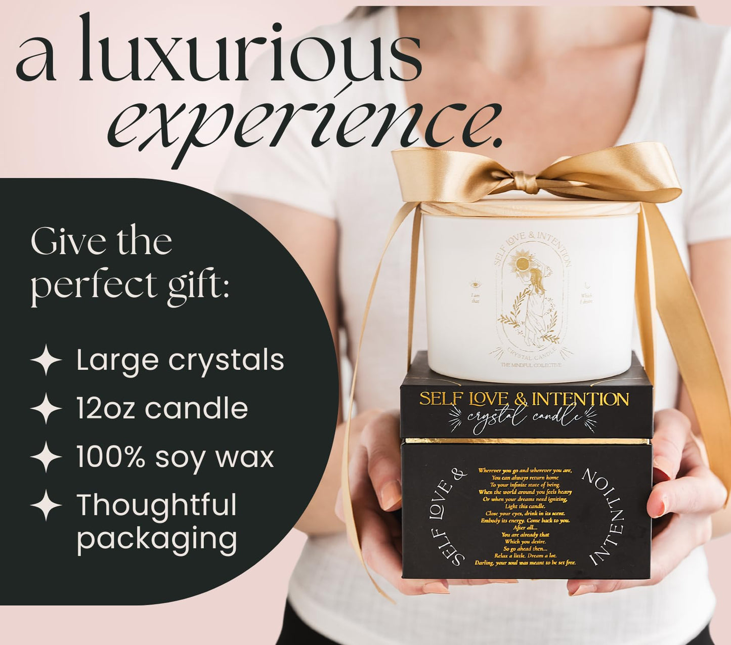 Large Crystal Candles for Women - 12oz Soy Wood Wick Candles That Crackle. Scented, Non-Toxic, Luxury Aromatherapy. Unique Meditation Spiritual Gifts for Women