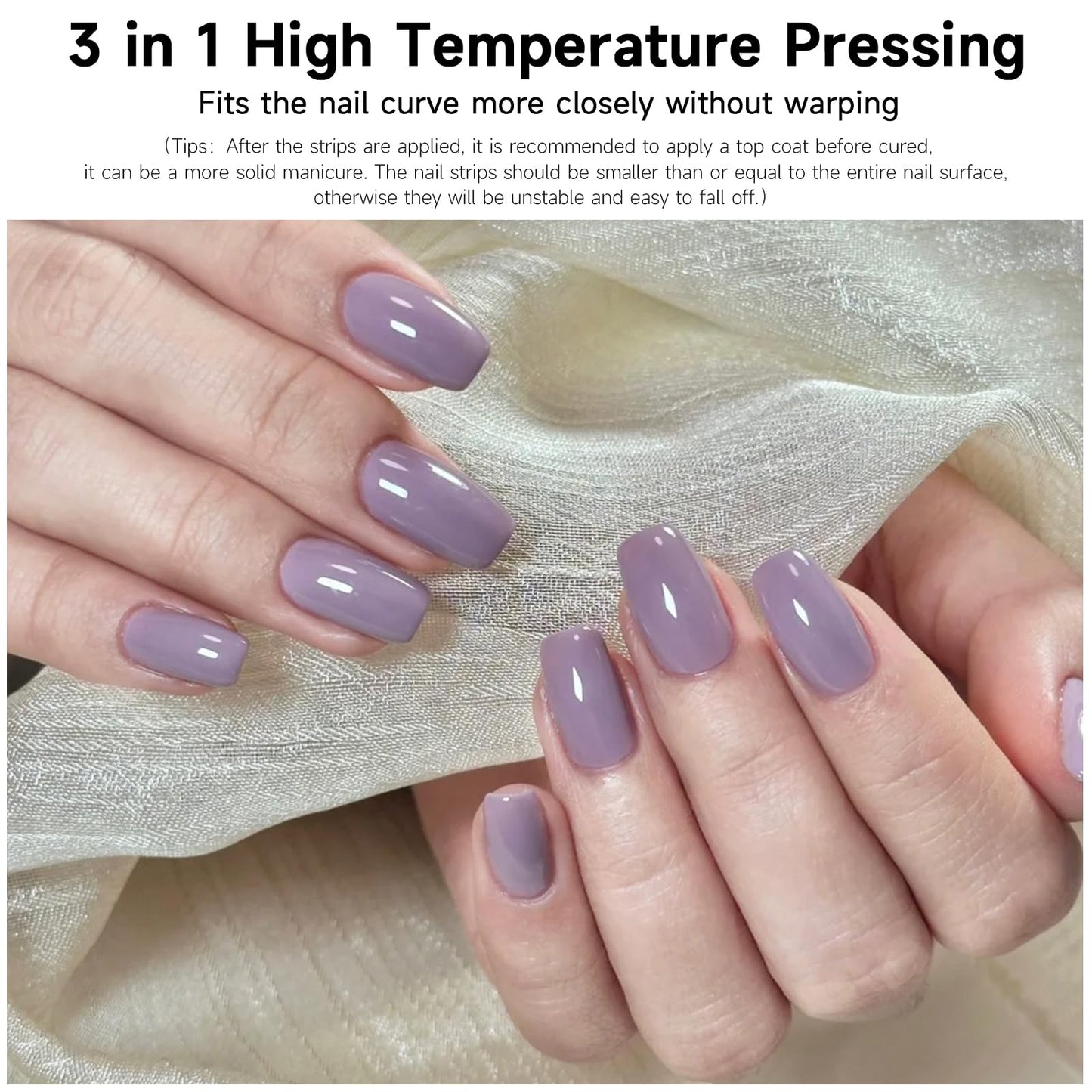 DUKASOU Semi Cured Gel Nail Strips, Light Purple 28 PCS Solid Color Gel Nail Strips Works with UV Light, Salon Quality Gel Nail Stickers Full Nail Wraps