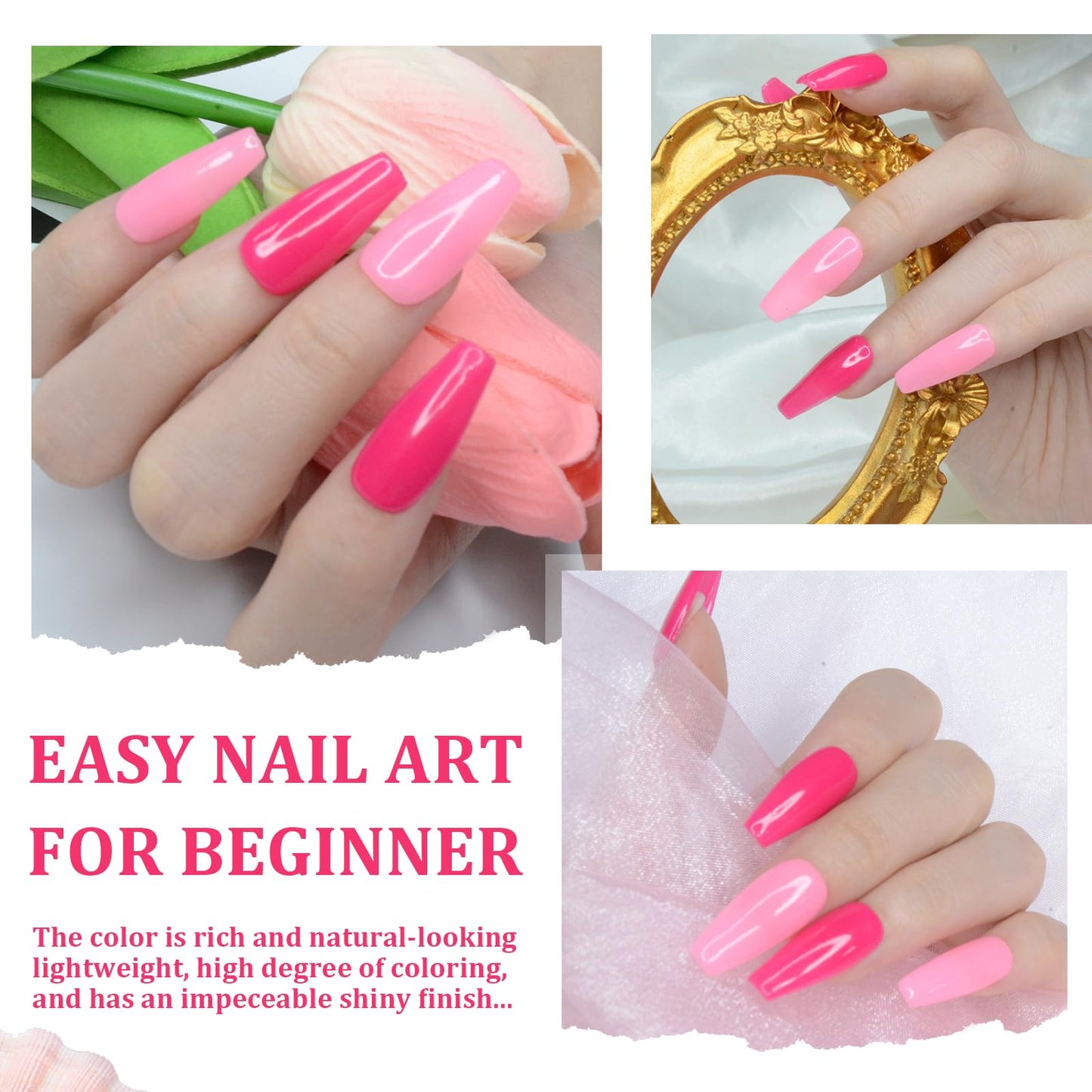 EODCI Hot Pink Dip Powder Color, Nail Dipping Powder French Powder Pro Collection System Nail Art Starter Manicure Salon DIY at Home, Odor-Free&Long-Lasting, No Needed Nail Lamp Curing, 1 Oz