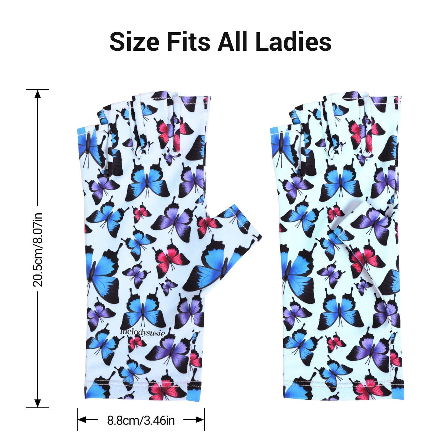 MelodySusie UV Gloves for Nails, UV Lamp Gloves for Manicures Protection, Colorful Butterfly Gel Manicure Gloves, Nail Art Skin Care Fingerless UV Shield Gloves