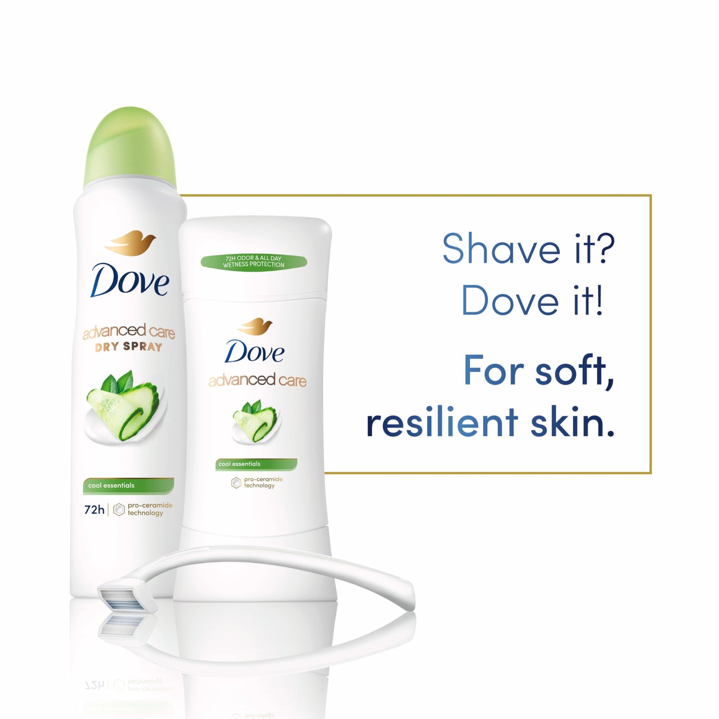 Dove Advanced Care Antiperspirant Deodorant Stick Cool Essentials for Helping Repair Skin Barrier After Shaving, with 72-Hour Sweat & Odor Protection, 2.6 oz