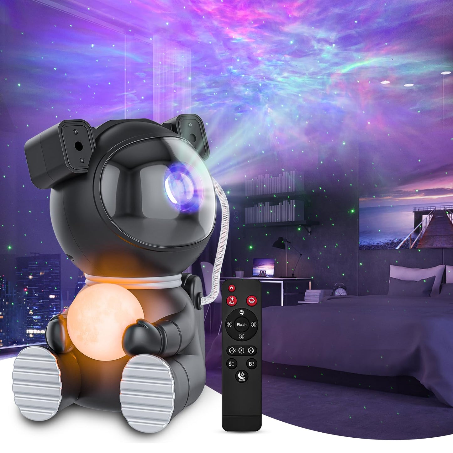 Cayclay Astronaut Galaxy Projector, Star Projector with Timer and Remote, Night Light with Moon Lamp, LED Nebula Lamp for Kids Adults, Room Decor Gift (Black)