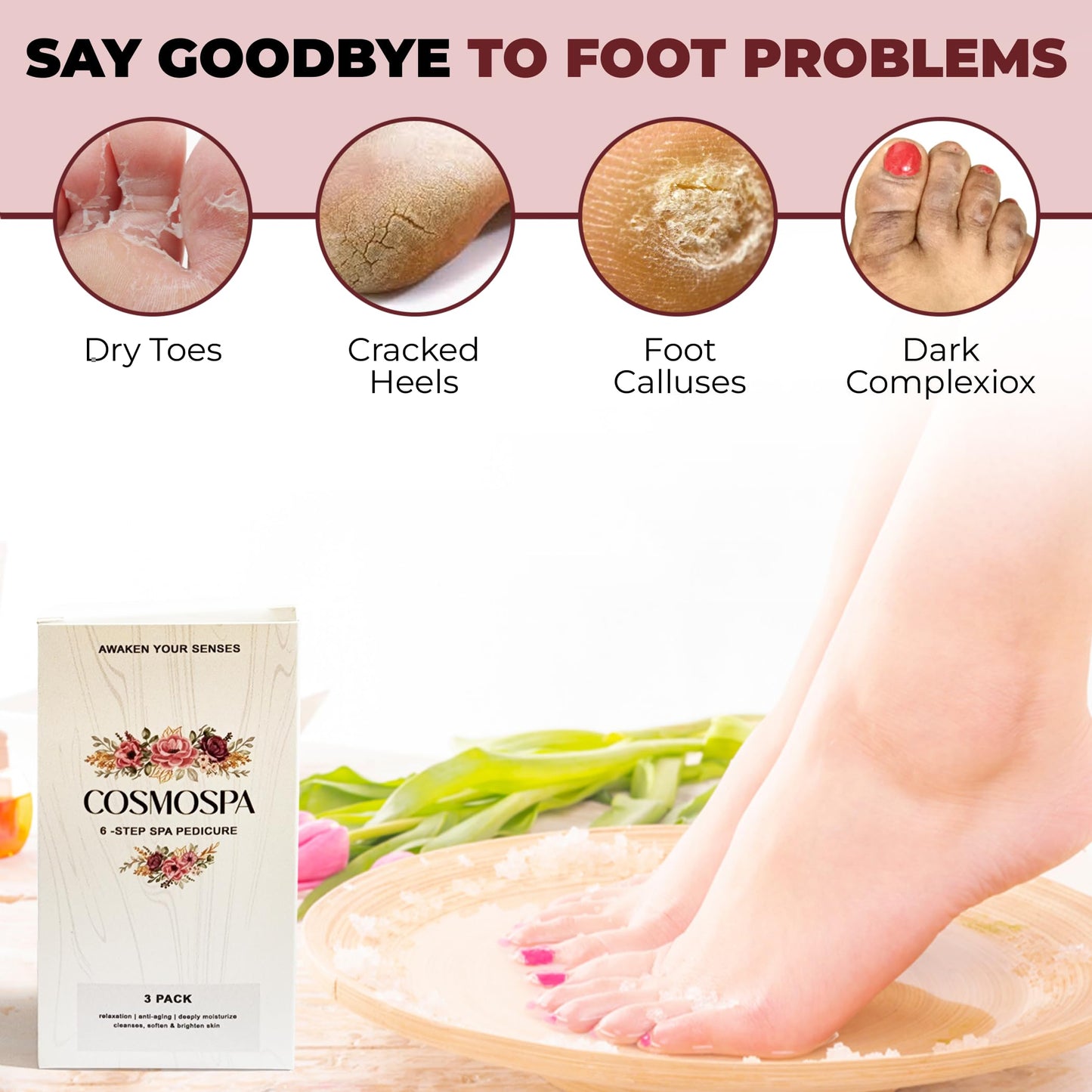 CosmoSpa Deluxe Six-Step Pedicure Set - 3 Pack, Premium Foot Care Kit for Ultimate Spa Experience at Home, Perfect for Relaxation and Rejuvenation (Pearl)