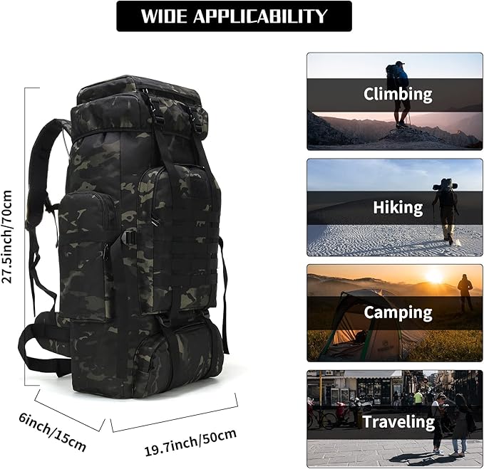 Hiking Backpack for Men 70L/100L Camping Backpack Military Rucksack Molle 3 Days Assault Pack for Climbing