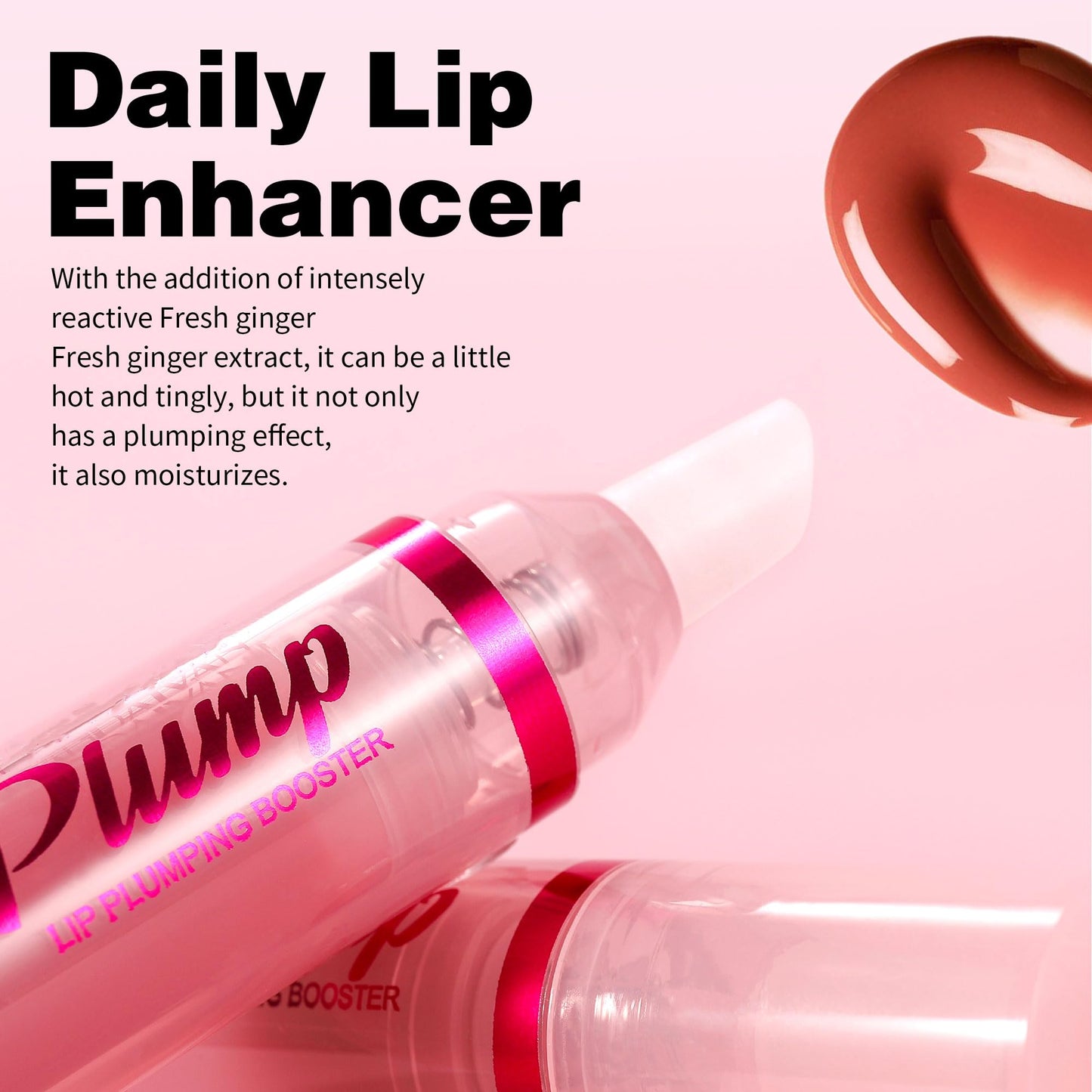 Easilydays Ginger Lip Plumping Booster, Plumping Lip Oil Lipstick with Ginger Extract, Fuller Lips Instantly, Voluminous, Hydrating, High-Shine, Plump & Pout Lip Plumper for Women Girls, #01 Petal
