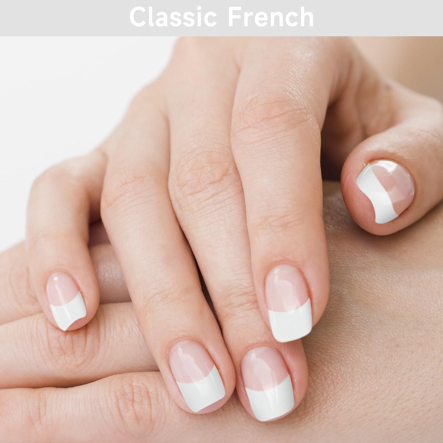 DUKASOU Semi Cured Gel Nail Strips, Classic French | 28 pc Salon Quality UV Gel Nail Stickers, Easy to Apply Home DIY