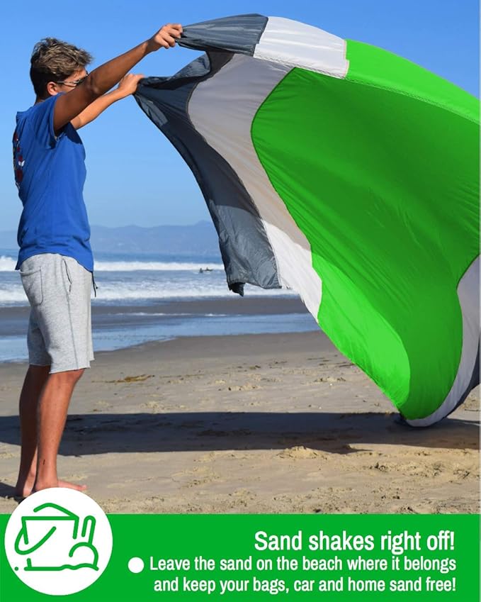 ECCOSOPHY Sandproof Beach Blanket - Oversized Sand Free Beach Mat 9'x10' - Lightweight Outdoor Picnic Blanket Anchored with 4 Corner Sand Pockets & Plastic Stakes - Heat Proof, Quick Drying & Compact