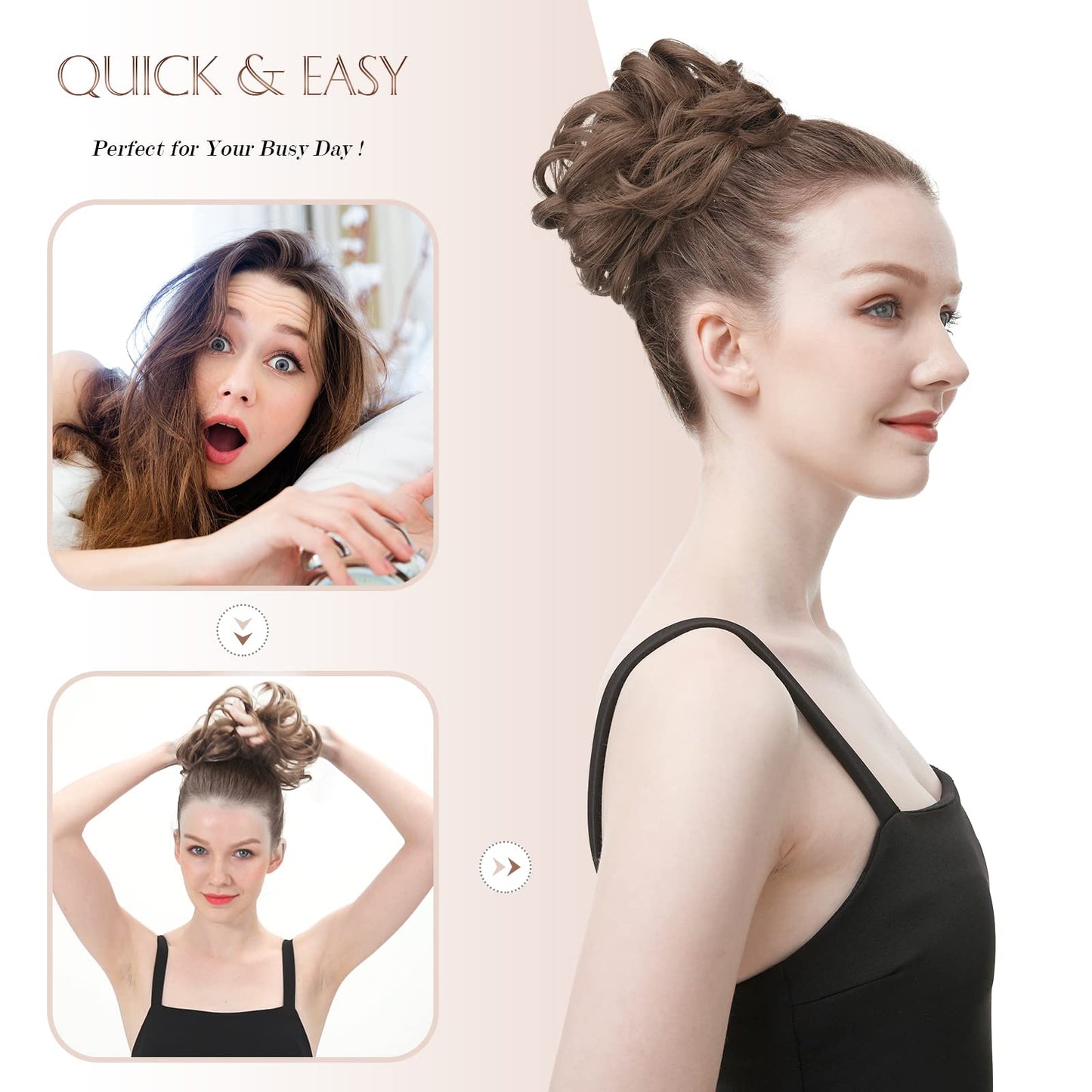 FESHFEN Messy Bun Hair Piece - Elastic Wavy Curly Hair Bun Scrunchies Extensions Synthetic Chignon Hairpieces for Women Girls, Salt and Pepper 1 PCS