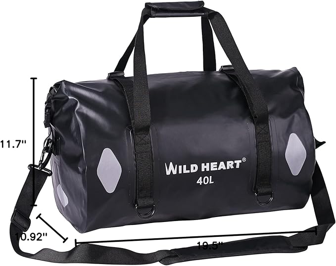 WILD HEART Waterproof Bag Duffel Bag 20L 30L 40L with Welded Seams Shoulder Straps, Mesh Pocket for Kayaking, Camping, Boating,Bicycle,Motorcycle