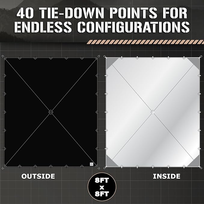 Waterproof Camping Tarp Shelter for Backpacking, Hiking, Hammock, and Bushcraft (Black, 10 FT x 12 FT)