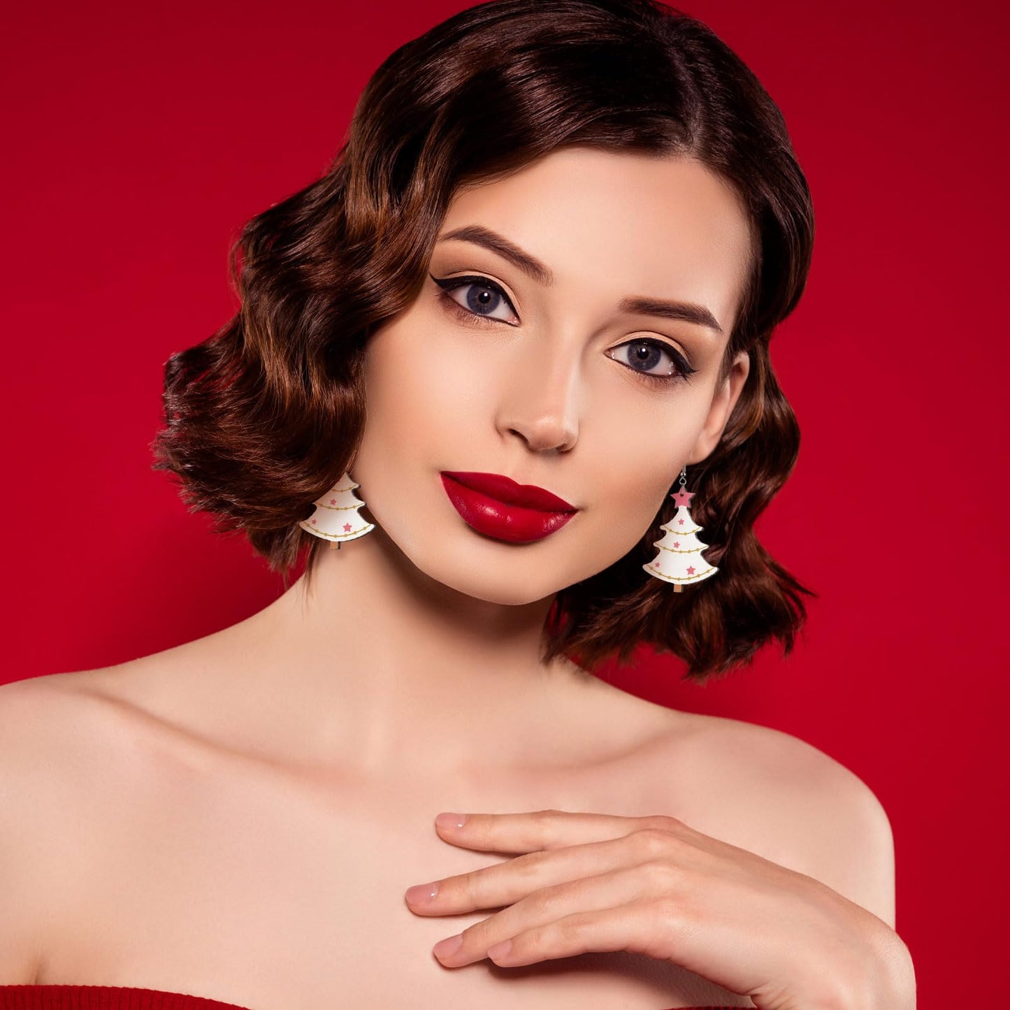 Remuuly 24 Pairs Pink Christmas Earrings for Women Christmas Dangle Earrings Xmas Tree Santa Jewelry for Holiday Party Gifts(Fashion Style)