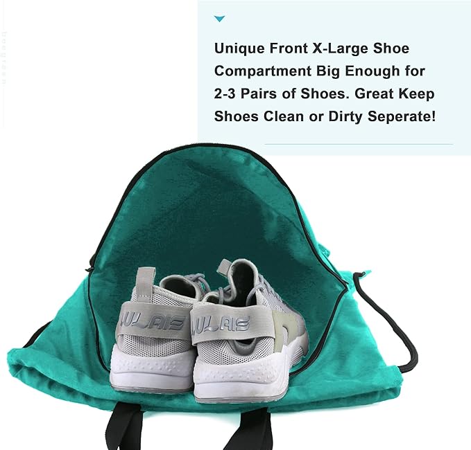 BeeGreen Drawstring Backpack Bag with Shoe Compartment, X-Large Black Gym Sports String Cinch Backpack