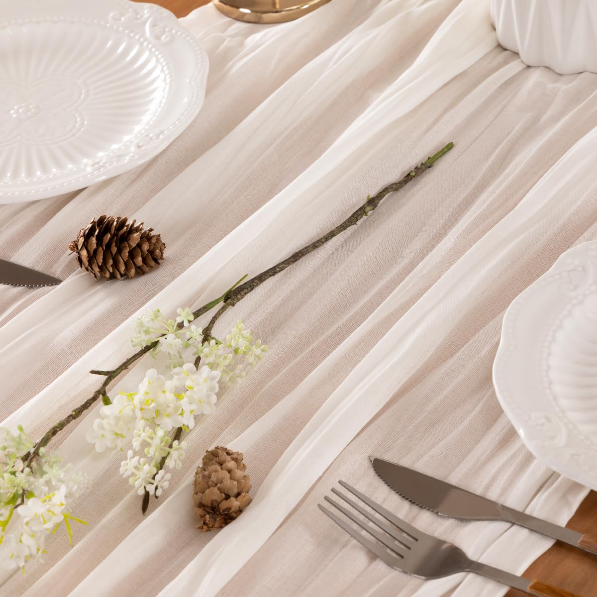 LINXTAR Ivory Table Runner Cheesecloth Table Runner 4 Pack 10FT Rustic Table Runners 35 x 122 Inches Boho Decoration for Home Wedding Baby Shower Birthday Party