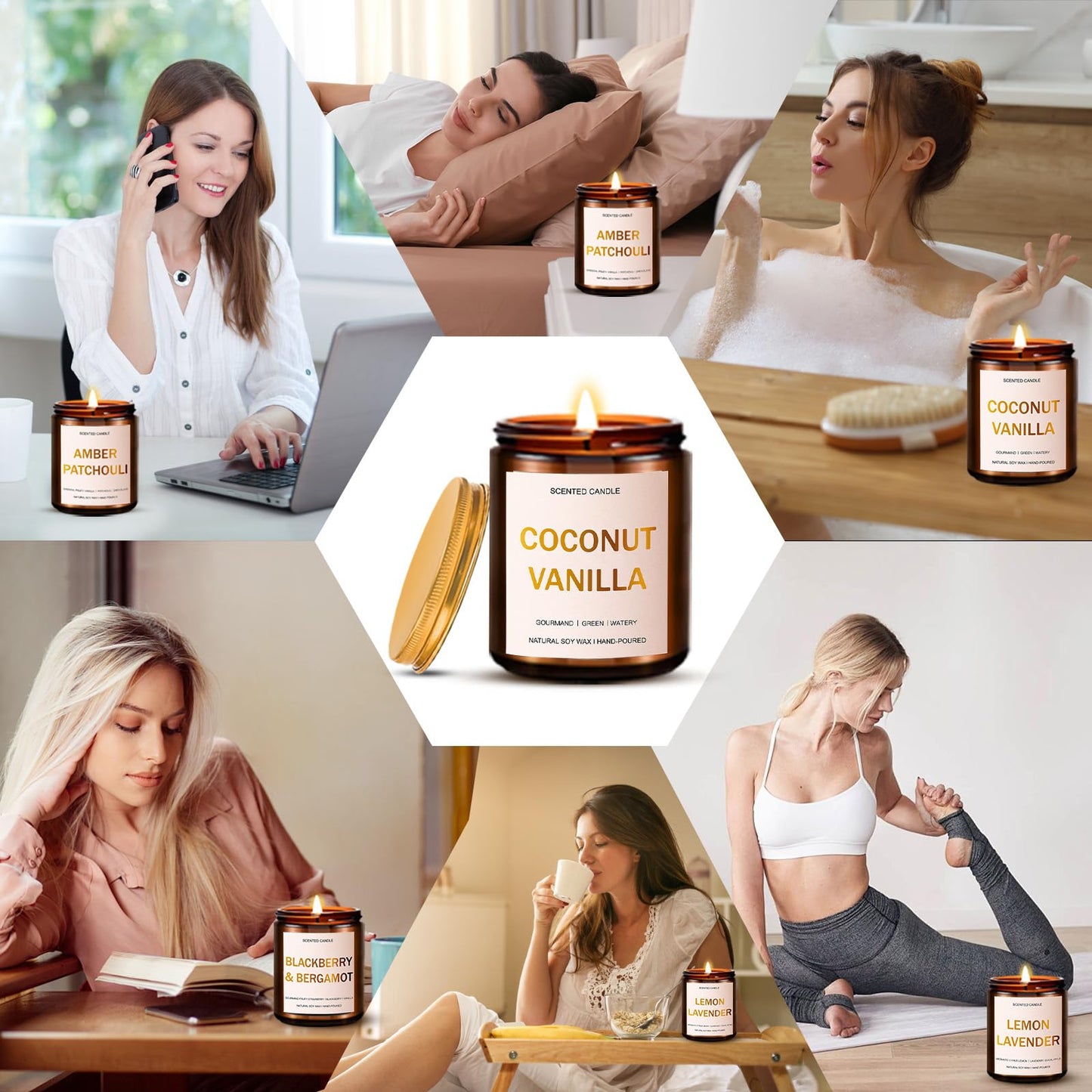 Scented Candles Set, 4 Pack Aromatherapy Candles for Home Scented, Candle Gift Set for Women, 28oz 200H Long Lasting Amber Jar Candles Soy Candles for Women Stress Relief, Relaxing, Spa, Birthday Gift