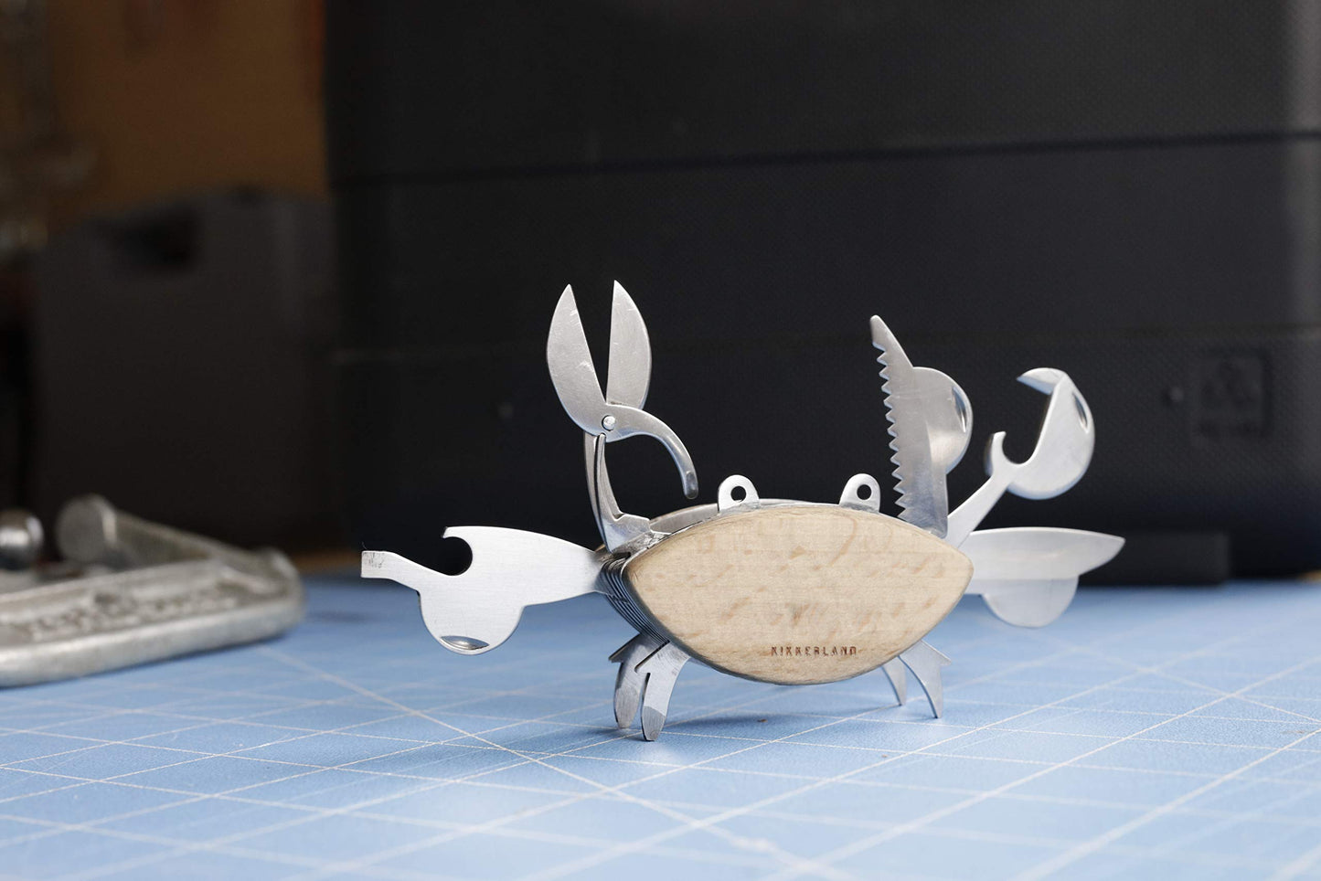 Kikkerland Stainless Steel Beechwood Crab Compact EDC Multi Tool - 6 Tools